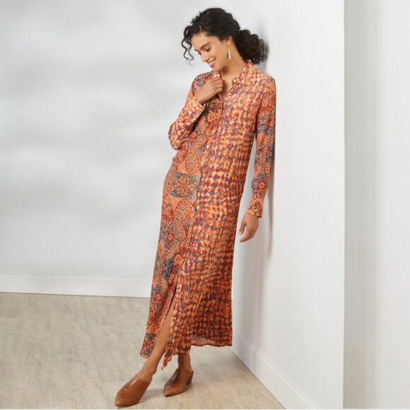 Soft Surroundings Dresses & Skirts - Soft Surroundings Atacama Patchwork Maxi Dress 1X Boho Orange Blue